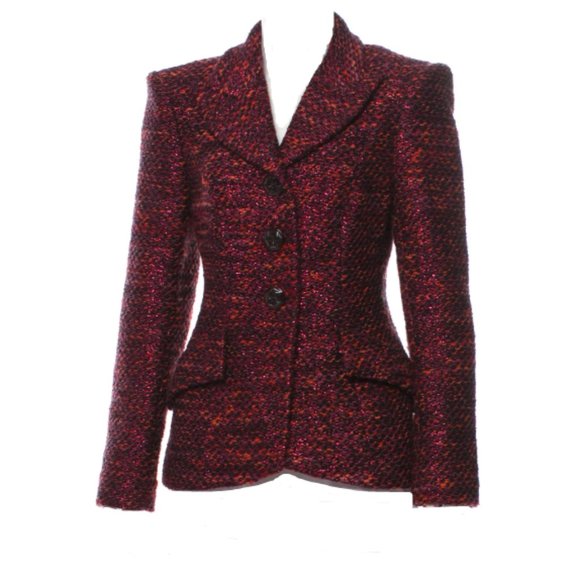 CHRISTIAN LACROIX Button-Up Wool Jacket in Dark Pink and Black - Picture 8 of 13